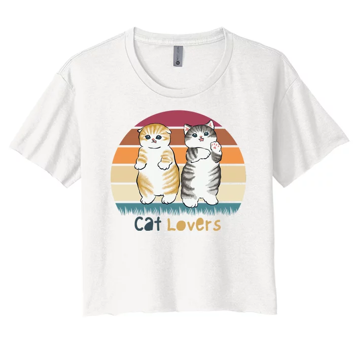 Cat Lovers Cute Retro Sunset Women's Crop Top Tee