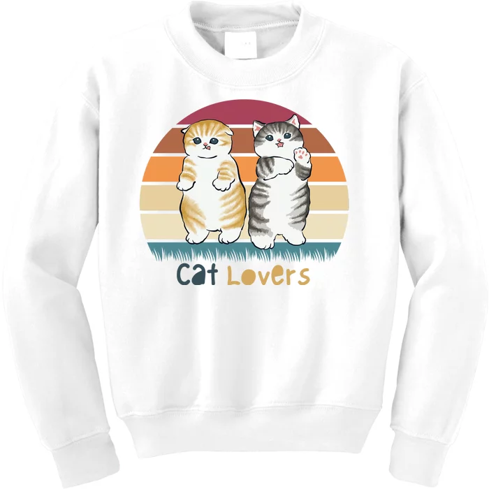 Cat Lovers Cute Retro Sunset Kids Sweatshirt