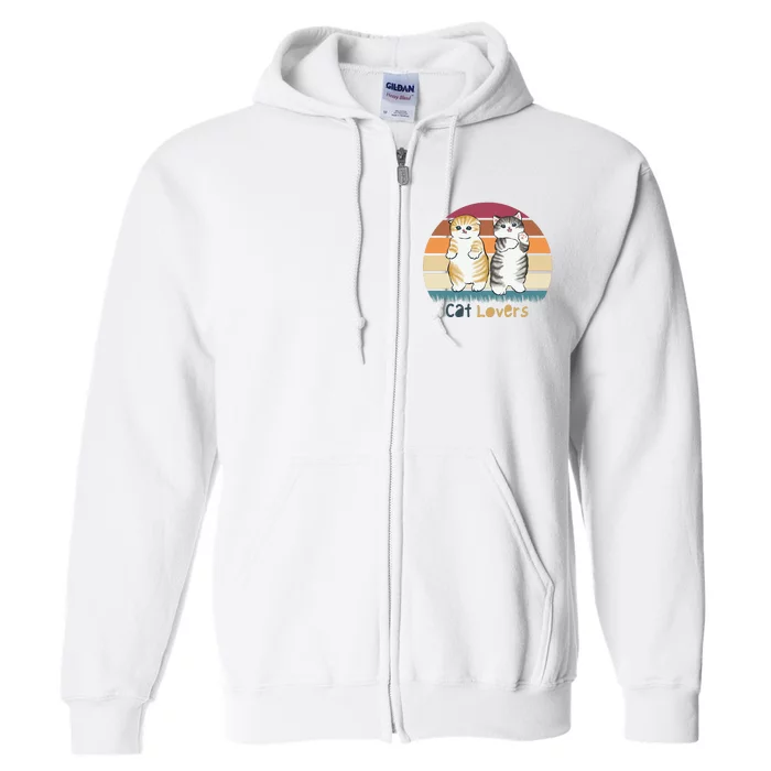 Cat Lovers Cute Retro Sunset Full Zip Hoodie