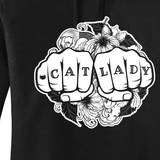 Cat Lady Cat Lover Knuckle Tattoo Cats And Tats Women's Pullover Hoodie