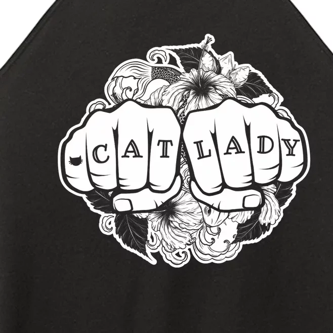 Cat Lady Cat Lover Knuckle Tattoo Cats And Tats Women’s Perfect Tri Rocker Tank