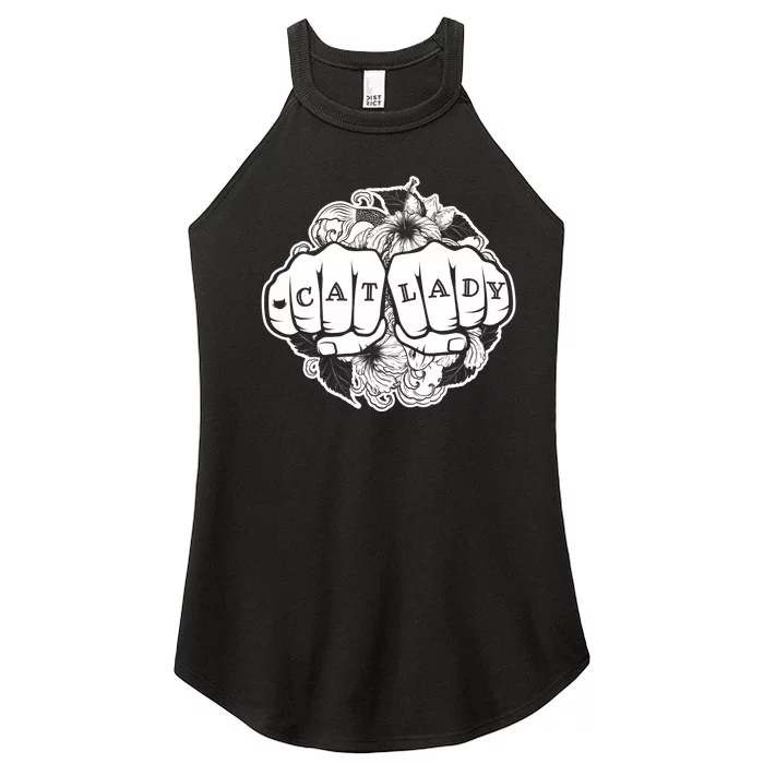 Cat Lady Cat Lover Knuckle Tattoo Cats And Tats Women’s Perfect Tri Rocker Tank