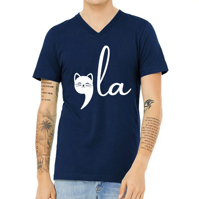 Comma La Cat Lady Kamala Harris V-Neck T-Shirt