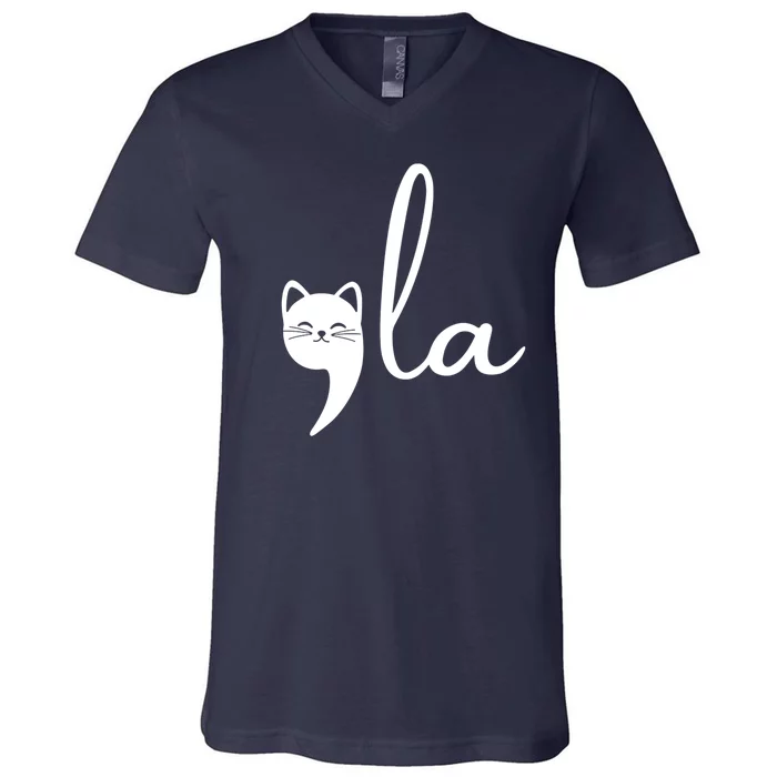 Comma La Cat Lady Kamala Harris V-Neck T-Shirt