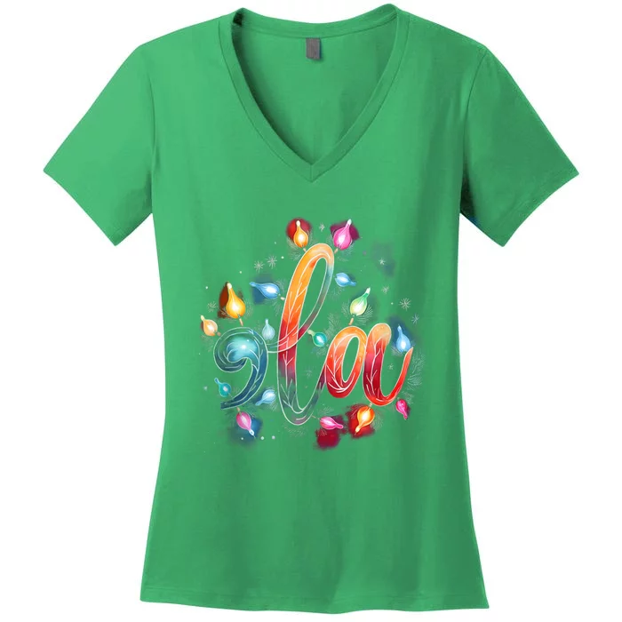 Christmas Lights Comma La Floral Kamala Harris Xmas 2024 Gift Women's V-Neck T-Shirt