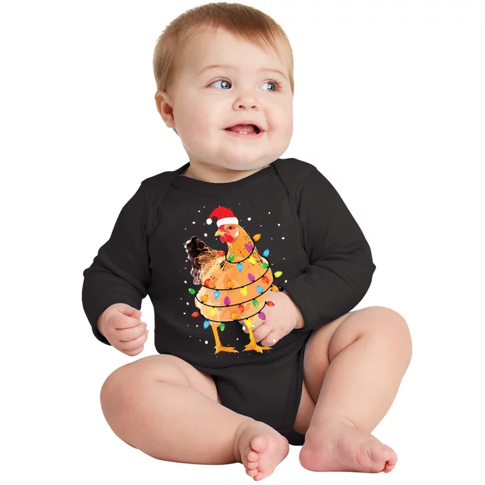 Christmas Lights Chicken Shirts Santa Funny Xmas Tree Chicken Baby Long Sleeve Bodysuit