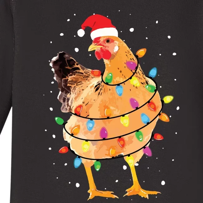 Christmas Lights Chicken Shirts Santa Funny Xmas Tree Chicken Baby Long Sleeve Bodysuit