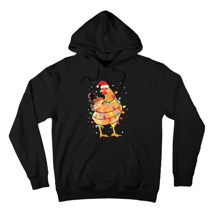 Christmas Lights Chicken Shirts Santa Funny Xmas Tree Chicken Tall Hoodie