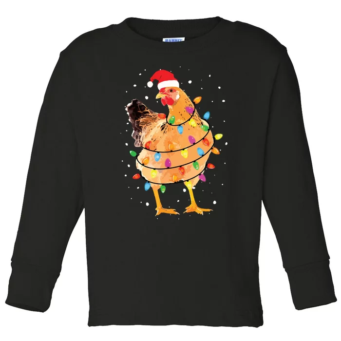 Christmas Lights Chicken Shirts Santa Funny Xmas Tree Chicken Toddler Long Sleeve Shirt