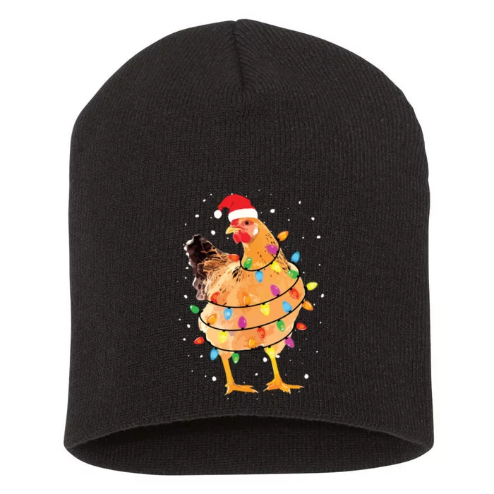 Christmas Lights Chicken Shirts Santa Funny Xmas Tree Chicken Short Acrylic Beanie