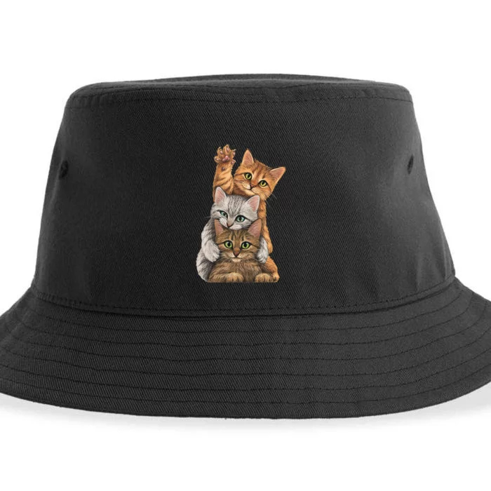 Cute Little Cats Playing Build Wall For Funny Cat Owner Sustainable Bucket Hat