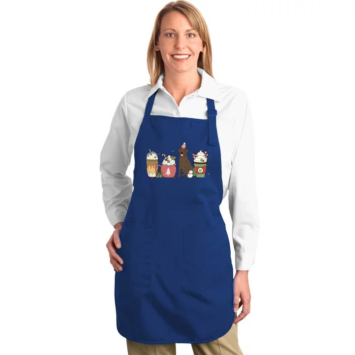 Chocolate Lab Coffee Latte Winter Christmas Dog Mom Holiday Funny Gift Full-Length Apron With Pocket