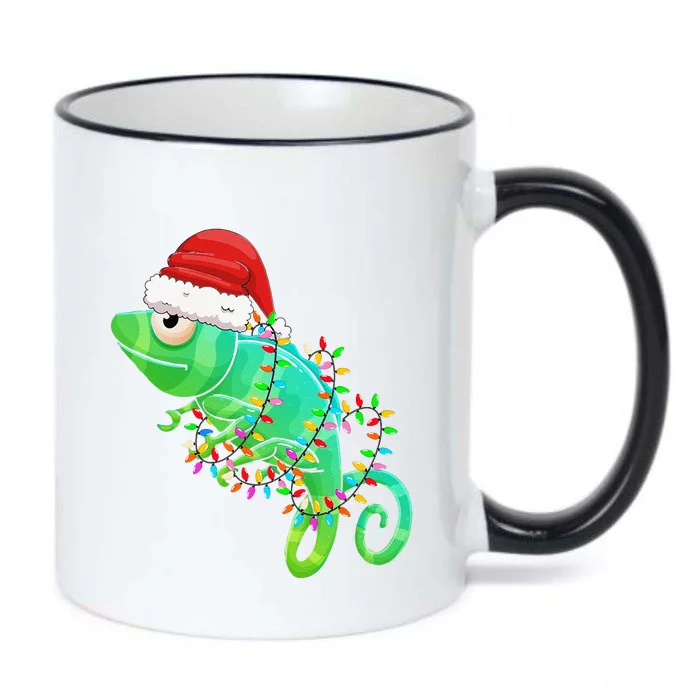 Christmas Lights Chameleon Wearing Xmas Hat Chameleon Lover Black Color Changing Mug