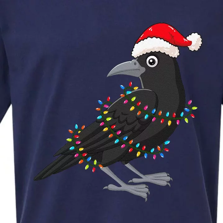 Christmas Lights Crow Wearing Xmas Hat Funny Crow Lover Sueded Cloud Jersey T-Shirt