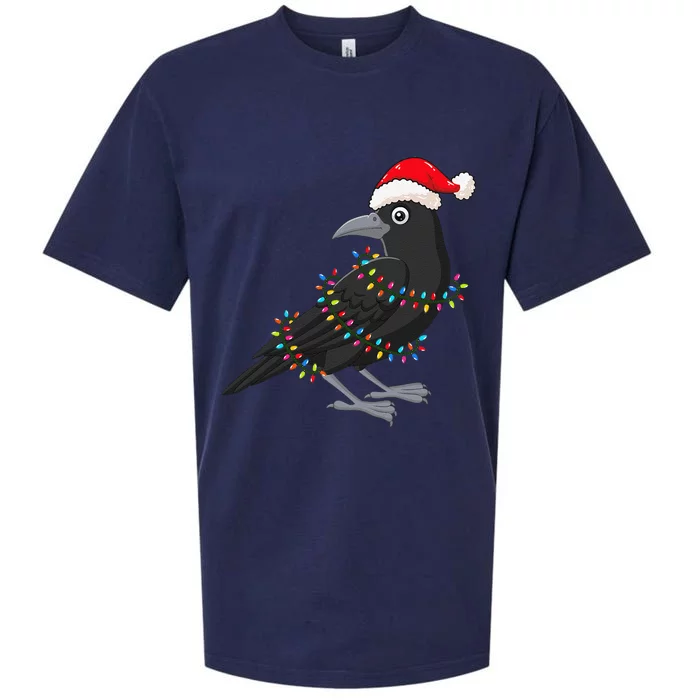 Christmas Lights Crow Wearing Xmas Hat Funny Crow Lover Sueded Cloud Jersey T-Shirt