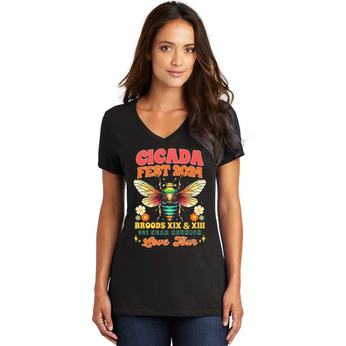 Cicada Lover Cicada Fest 2024 Broods Xix & Xiii Women's V-Neck T-Shirt