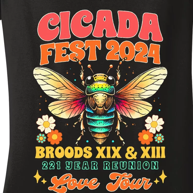 Cicada Lover Cicada Fest 2024 Broods Xix & Xiii Women's V-Neck T-Shirt