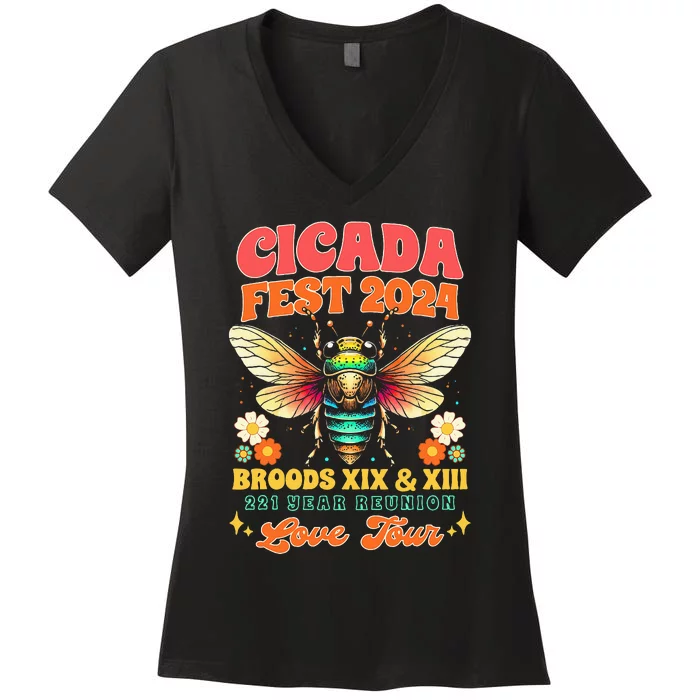 Cicada Lover Cicada Fest 2024 Broods Xix & Xiii Women's V-Neck T-Shirt