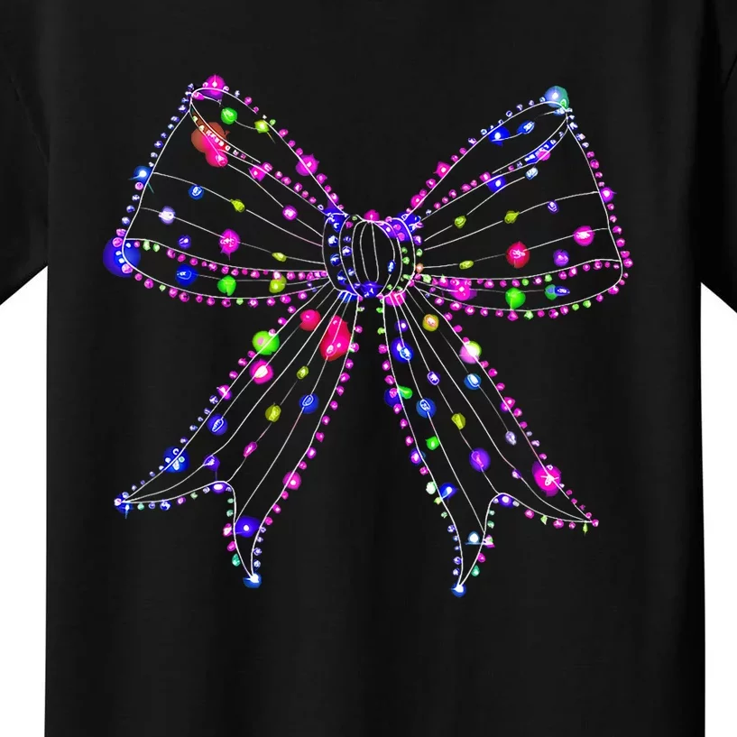 Christmas Light Coquette Bow Christmas Season Kids T-Shirt