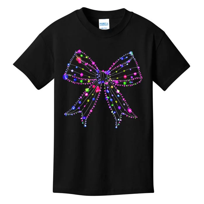 Christmas Light Coquette Bow Christmas Season Kids T-Shirt