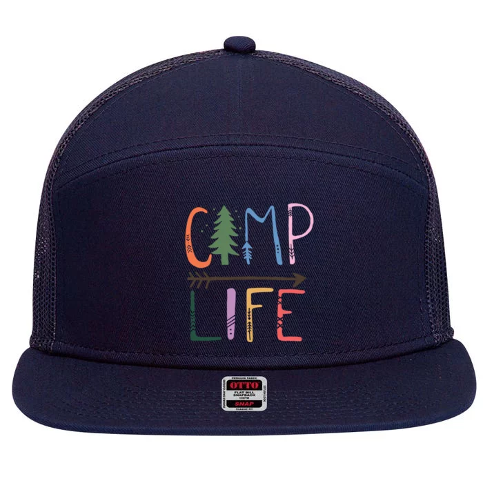 Camping Life Colorful Happy Campers Great Gift 7 Panel Mesh Trucker Snapback Hat