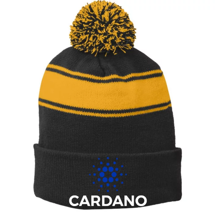 Cardano Logo Crypto Coin Blockchain Stripe Pom Pom Beanie