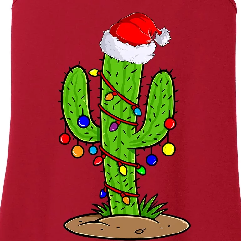 Christmas Lights Cactus Lover Funny Xmas Gift Ladies Essential Tank