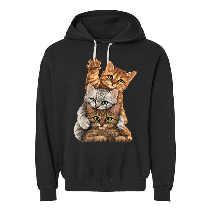 cute little Cats playing build Wall for lovers kitty kittens Garment-Dyed Fleece Hoodie