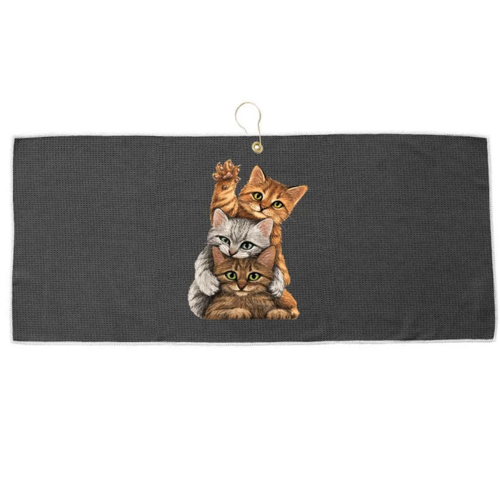 cute little Cats playing build Wall for lovers kitty kittens Large Microfiber Waffle Golf Towel