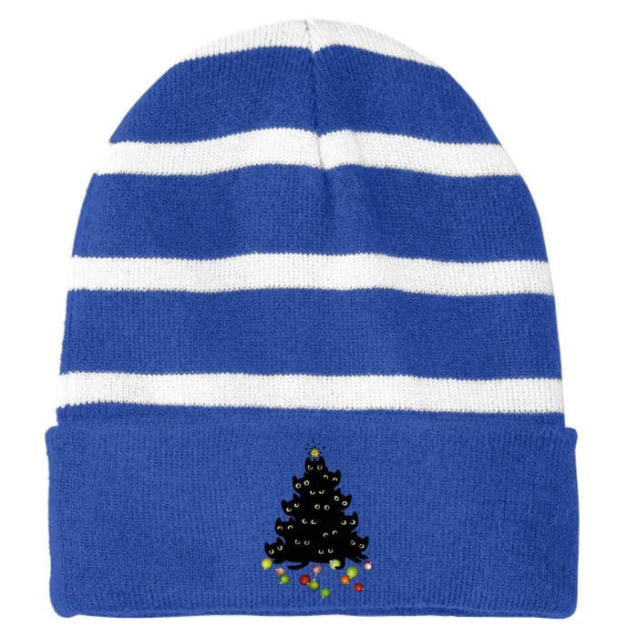 Cat Lovers Cute And Funny Holiday Tree Christmas Meaningful Gift Striped Beanie with Solid Band