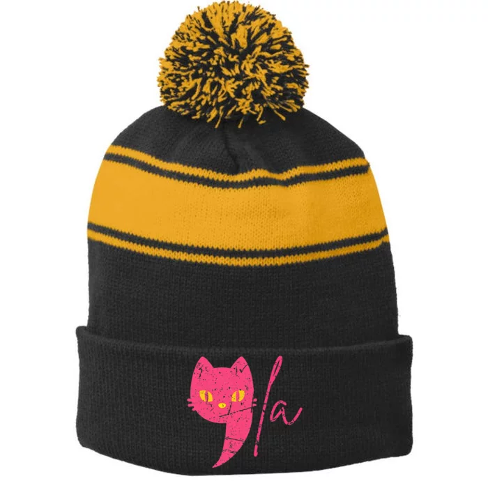 Comma La Cat Ladies For Kamala Harris Stripe Pom Pom Beanie