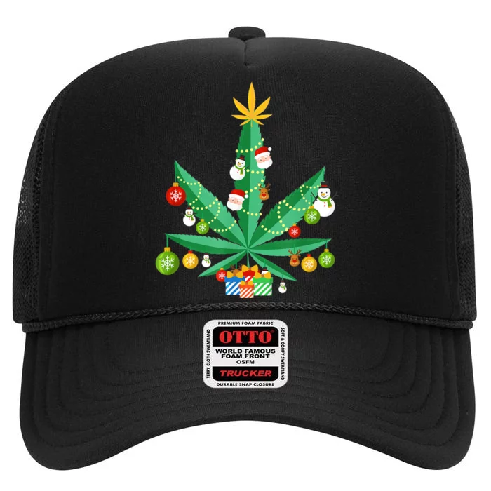 Cannabis Leaf Christmas Tree High Crown Mesh Trucker Hat