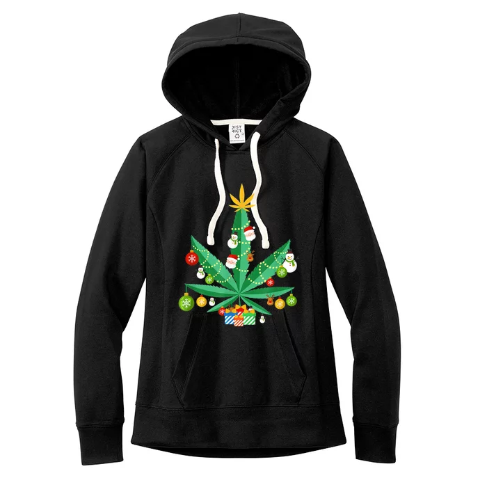 Cannabis Leaf Christmas Tree Women's Fleece Hoodie