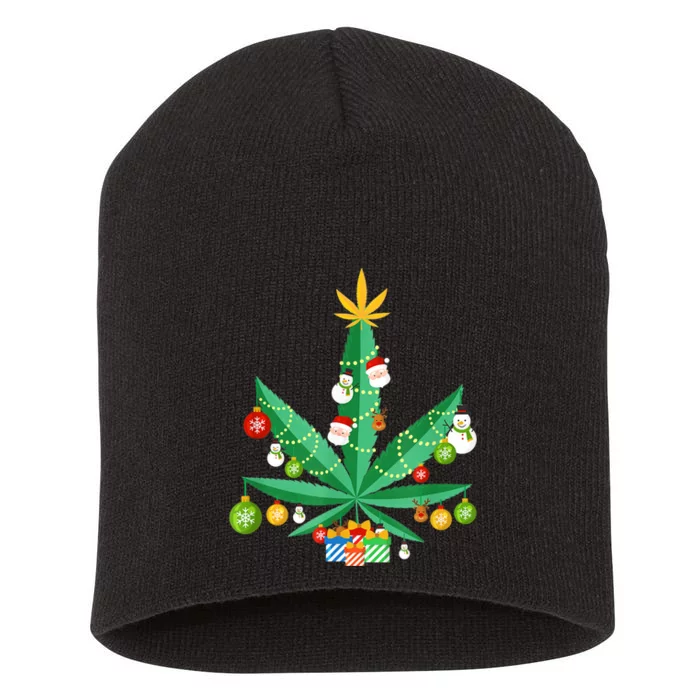 Cannabis Leaf Christmas Tree Short Acrylic Beanie