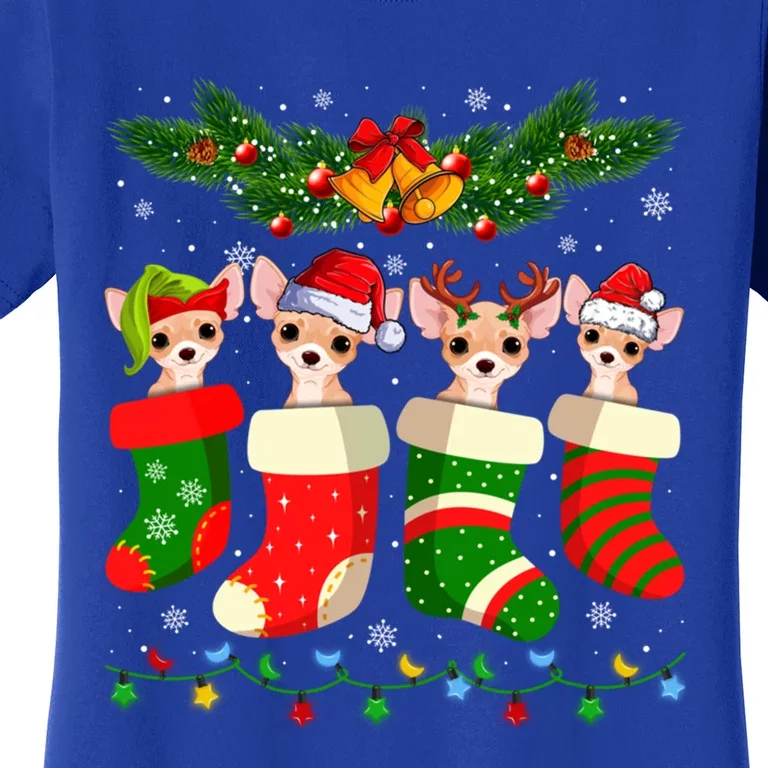 Christmas Light Chihuahua Dog In Christmas Sock Gift Women's T-Shirt