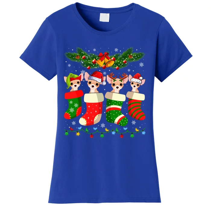 Christmas Light Chihuahua Dog In Christmas Sock Gift Women's T-Shirt