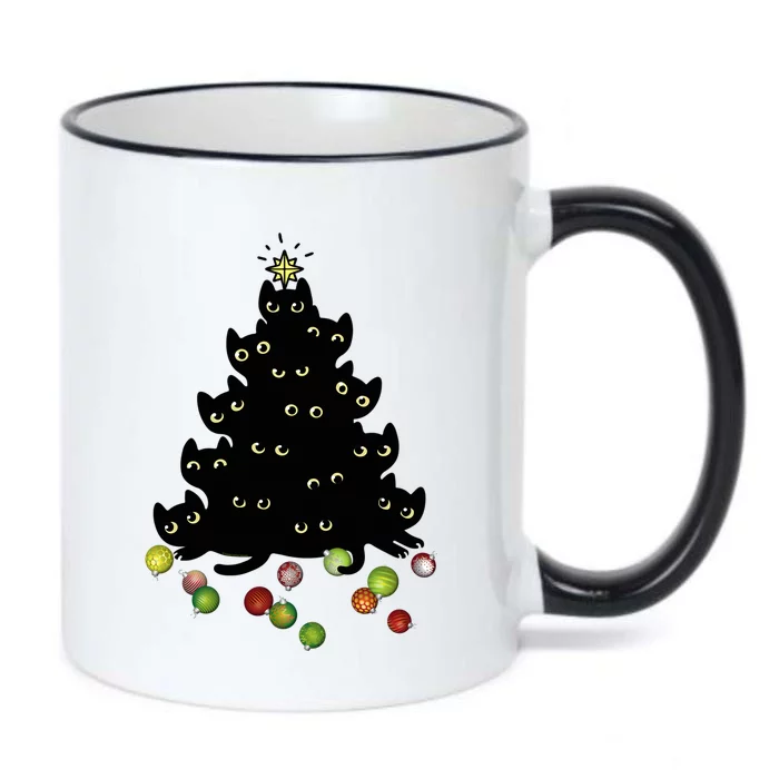 Cat Lovers Cute And Funny Holiday Tree Christmas Gift Black Color Changing Mug