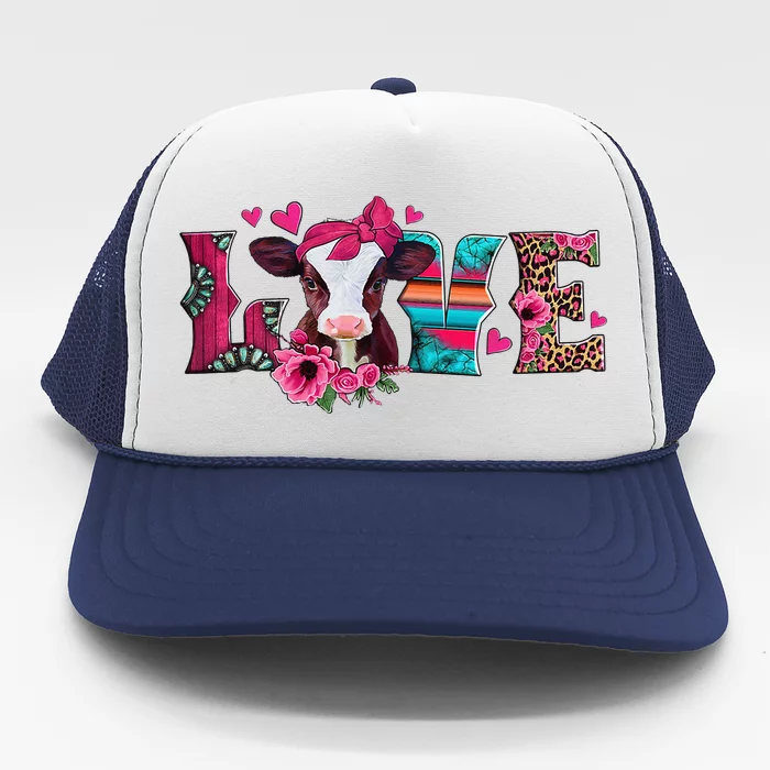 Cute Love Calf Love Cow Western Valentines Day Calf Mom Trucker Hat