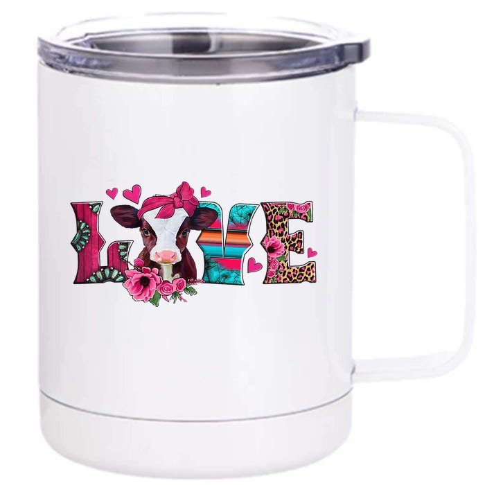 Cute Love Calf Love Cow Western Valentines Day Calf Mom Front & Back 12oz Stainless Steel Tumbler Cup