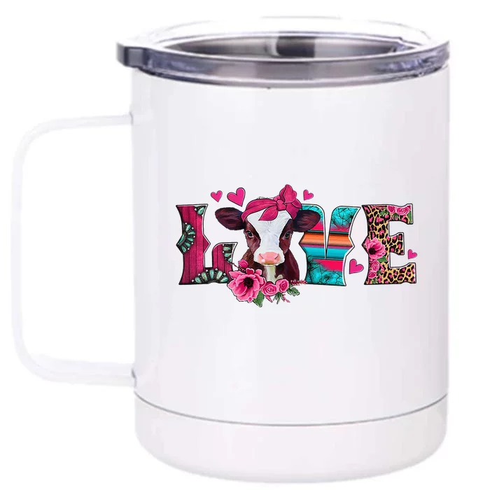 Cute Love Calf Love Cow Western Valentines Day Calf Mom Front & Back 12oz Stainless Steel Tumbler Cup