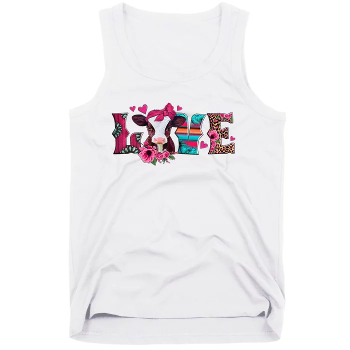 Cute Love Calf Love Cow Western Valentines Day Calf Mom Tank Top