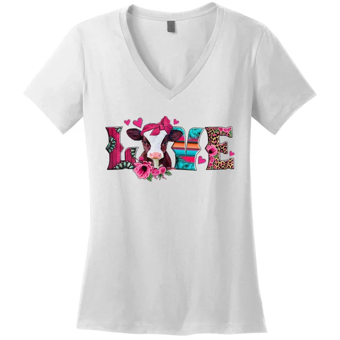 Cute Love Calf Love Cow Western Valentines Day Calf Mom Women's V-Neck T-Shirt