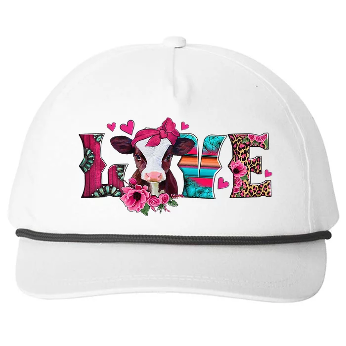 Cute Love Calf Love Cow Western Valentines Day Calf Mom Snapback Five-Panel Rope Hat