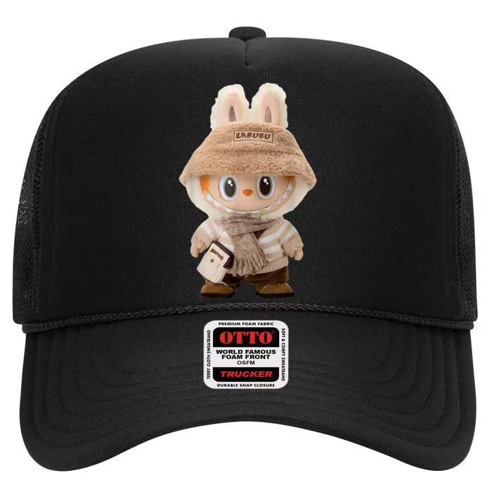 Cute Labubu Classic Pose Fun Labubu Lover Gifts High Crown Mesh Trucker Hat