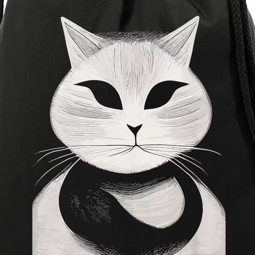 Cat Lover Cat Art Black And White Cat Mom Cat Dad Drawstring Bag