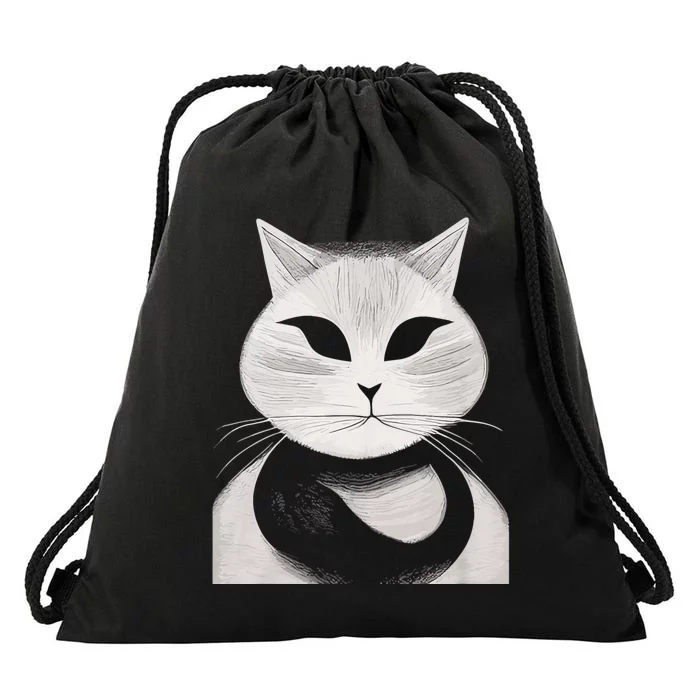 Cat Lover Cat Art Black And White Cat Mom Cat Dad Drawstring Bag