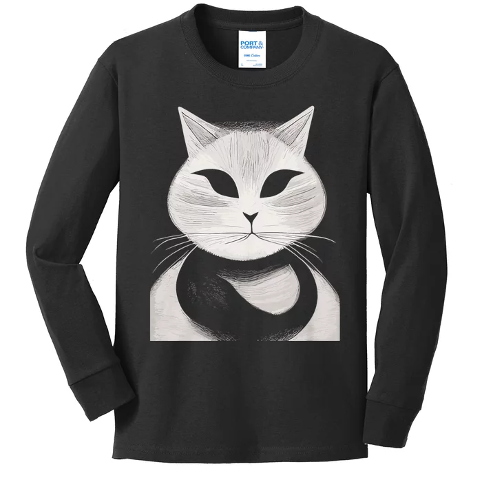 Cat Lover Cat Art Black And White Cat Mom Cat Dad Kids Long Sleeve Shirt