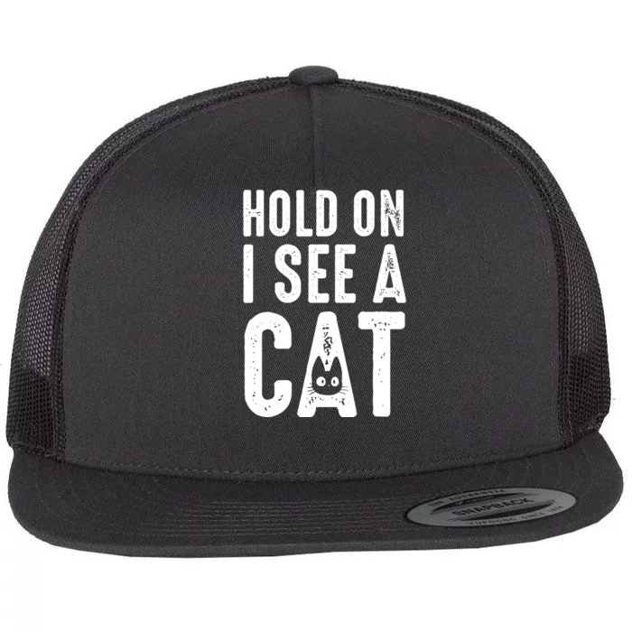 Cat Lover Cat Mom Funny Hold On I See A Cat Flat Bill Trucker Hat