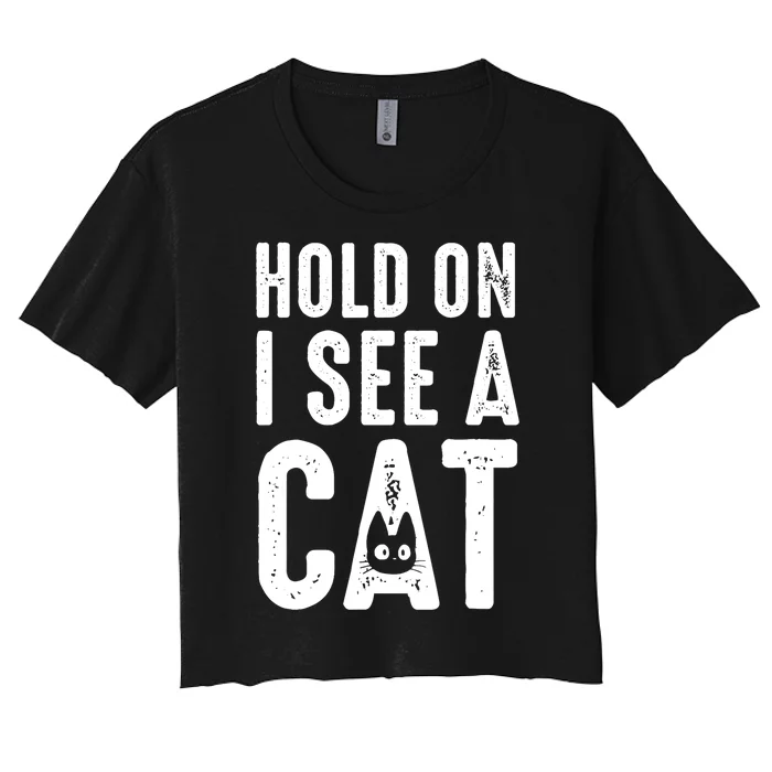 Cat Lover Cat Mom Funny Hold On I See A Cat Women's Crop Top Tee