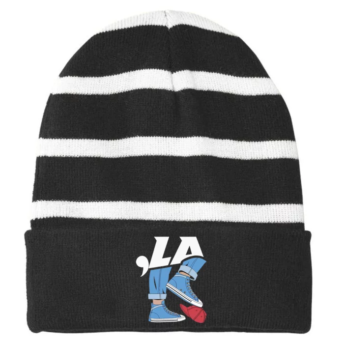 Comma La Chucks & Pearls Striped Beanie with Solid Band